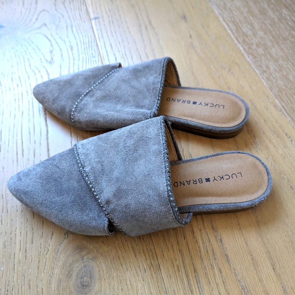 Lucky Brand Bidimin 2 Suede Mules in Grey Size 6 / 36.5